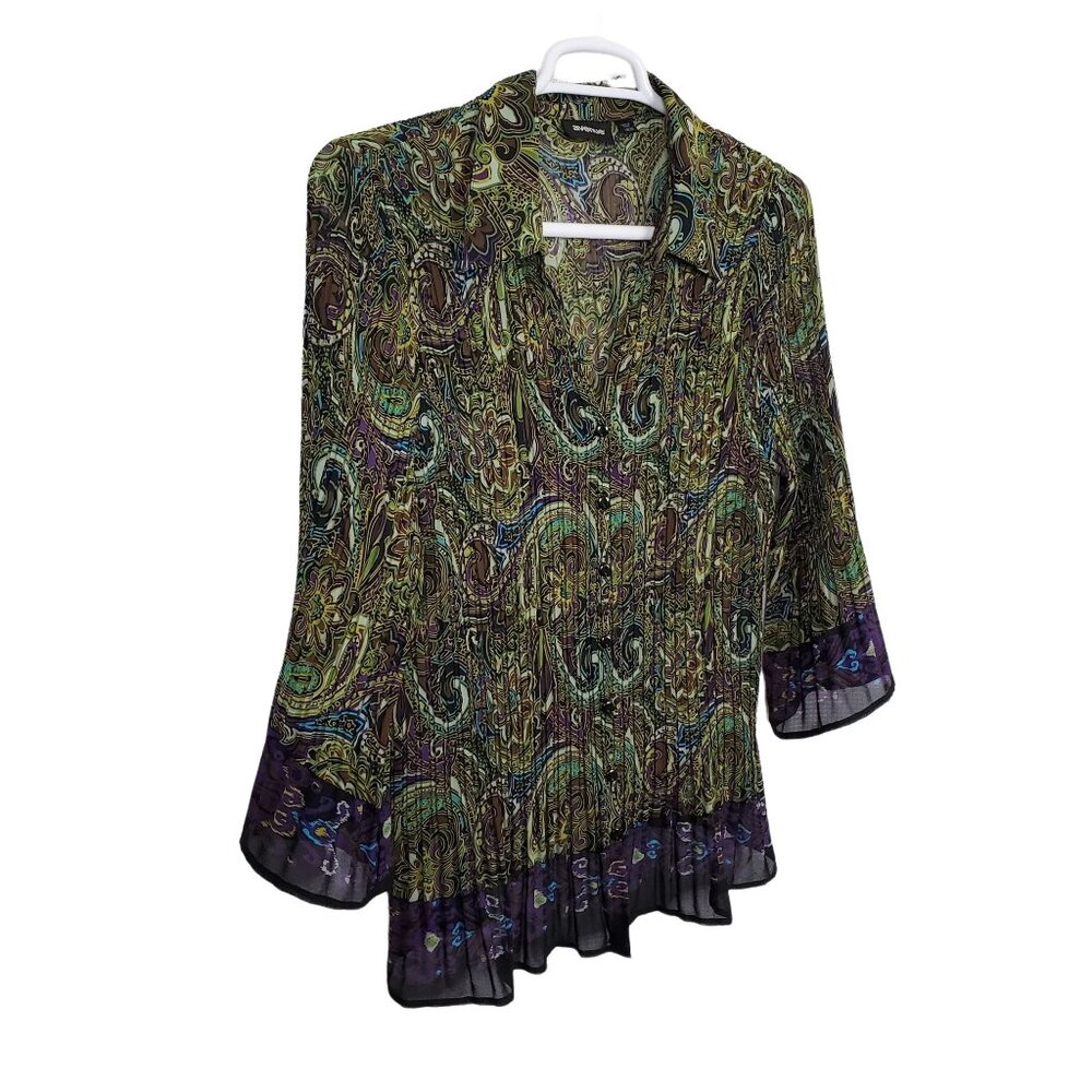 Avenue Sz 18 20 Shirt Pleated Artsy Flourish Flare Sleeves Paisley BoHo Feminine - Picture 1 of 7